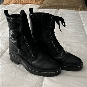 Shiny Black Combat Boots, size 39